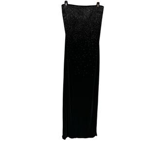 Vintage 90s Y2K Scott McClintock Black Strapless Dress Velvet Size 12 Silver Gem